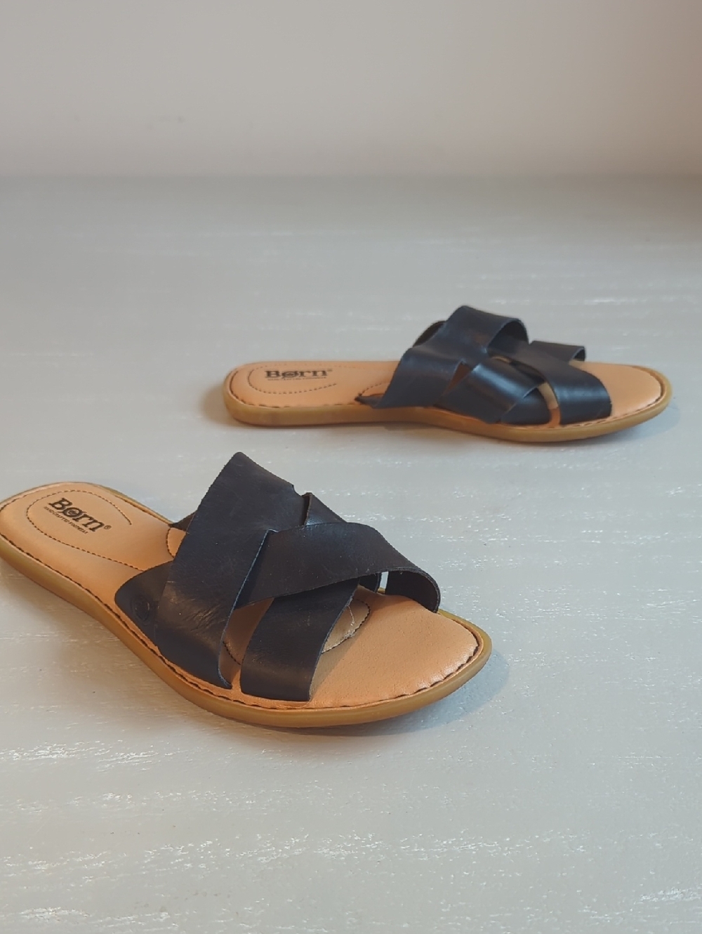Born Black Leather Slide Sandals